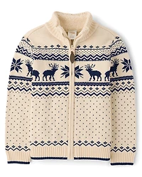 Pull zippé garçon à motif renne Fair Isle - Premières gelées