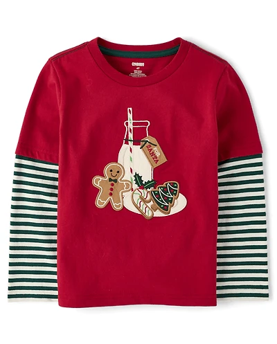Boys Embroidered Cookies Layered Top - Royal Christmas