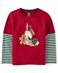 Boys Embroidered Cookies Layered Top - Royal Christmas