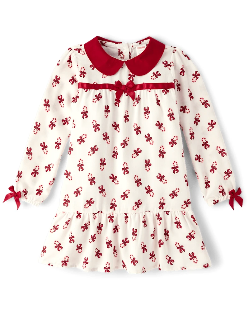 Chemise de nuit à volants en flanelle motif canne sucre pour filles - Gymmies