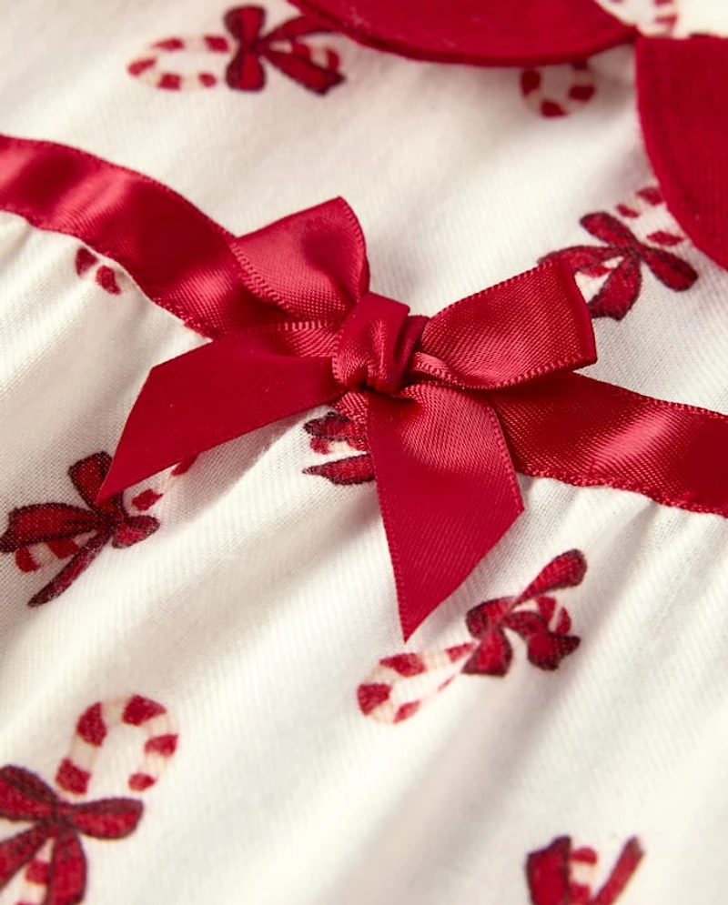 Chemise de nuit à volants en flanelle motif canne sucre pour filles - Gymmies