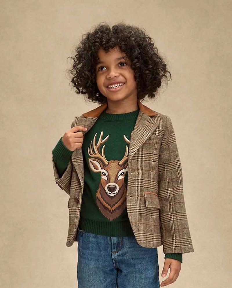 Boys Embroidered Deer Sweater - Royal Christmas