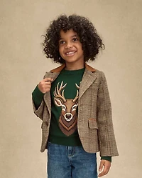 Boys Embroidered Deer Sweater - Royal Christmas