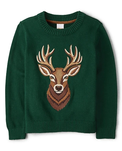 Boys Embroidered Deer Sweater - Royal Christmas