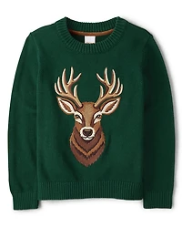 Boys Embroidered Deer Sweater - Royal Christmas