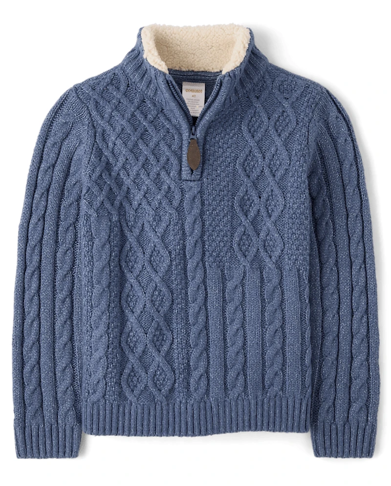 Pull à fermeture éclair quart de zip en maille torsadée patchwork pour garçon