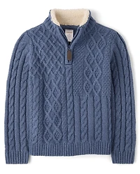 Pull à fermeture éclair quart de zip en maille torsadée patchwork pour garçon
