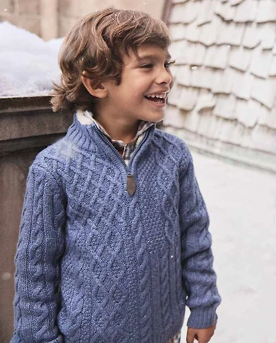 Pull à fermeture éclair quart de zip en maille torsadée patchwork pour garçon