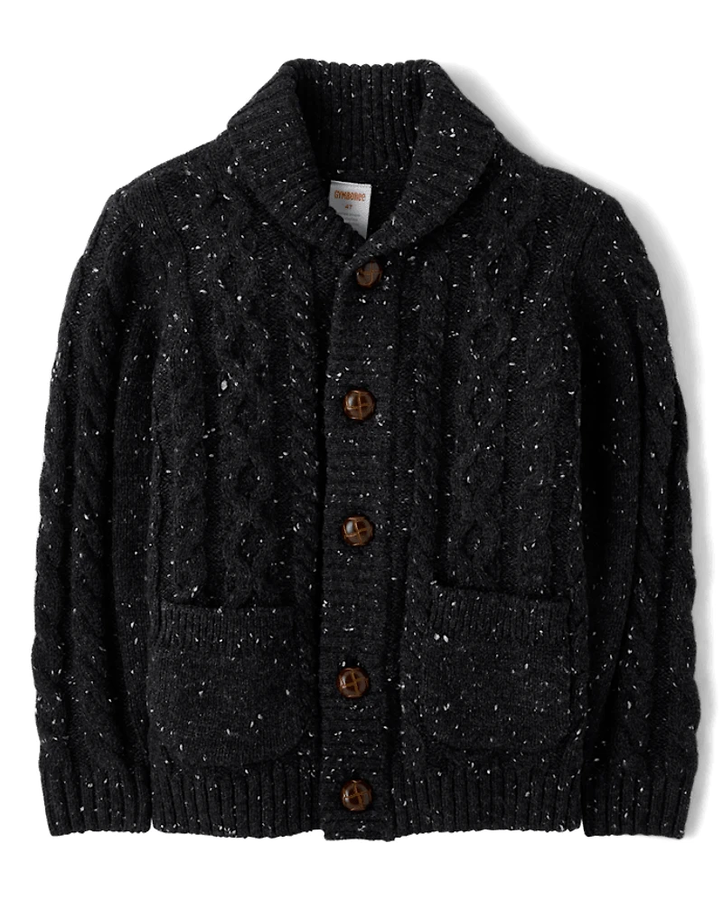 Boys Cable Knit Shawl Cardigan - Royal Christmas