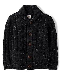 Boys Cable Knit Shawl Cardigan - Royal Christmas