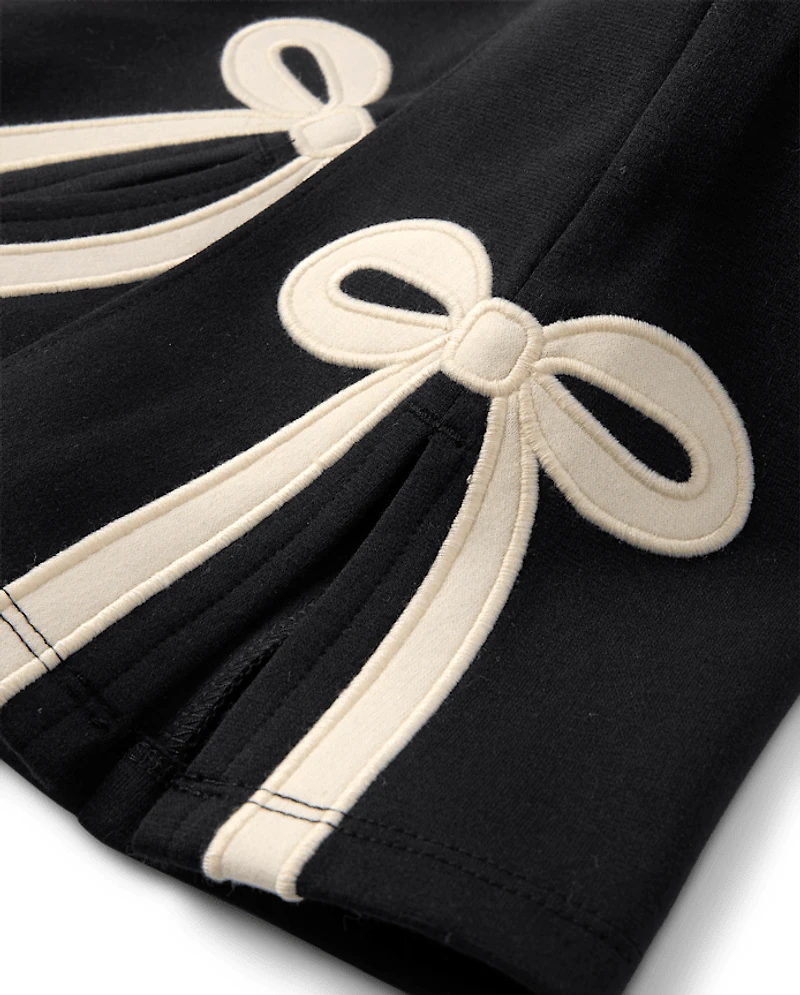 Girls Applique Bow Split Flare Jeggings - Petit Paris