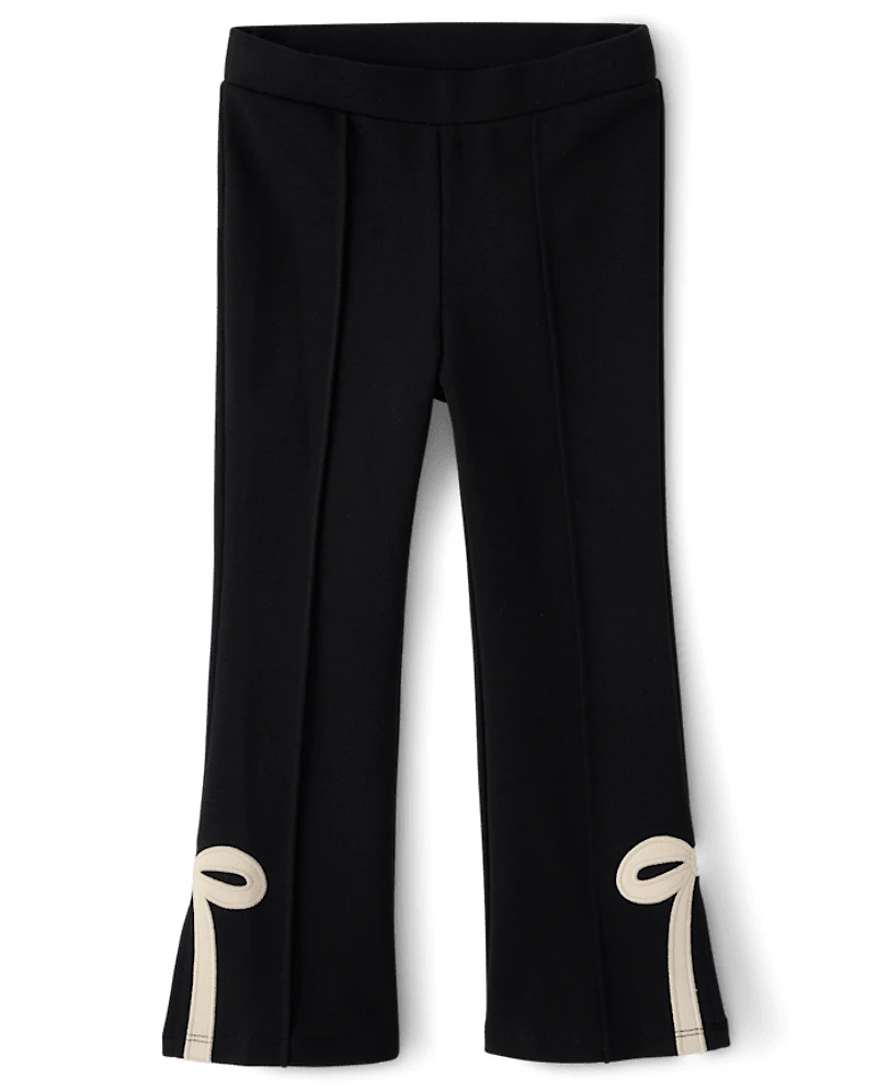 Girls Applique Bow Split Flare Jeggings - Petit Paris