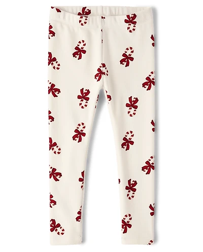 Girls Candy Cane Winter Warm Leggings - Royal Christmas