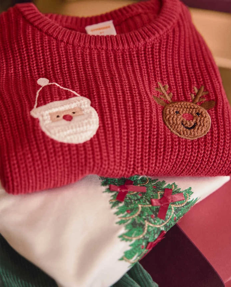 Girls Embroidered Christmas Tree Flutter Top - Royal