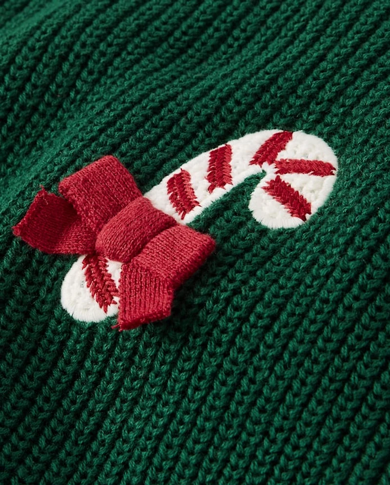 Girls Crochet Candy Cane Shaker Stitch Sweater - Royal Christmas