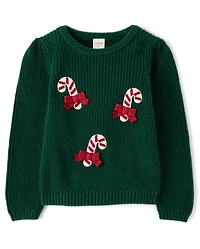 Girls Crochet Candy Cane Shaker Stitch Sweater - Royal Christmas