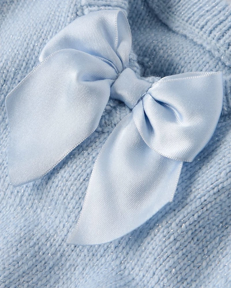 Girls Bow Back Cable Knit Sweater - On Pointe