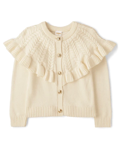 Girls Cable Knit Ruffle Sweater Cardigan - Royal Christmas