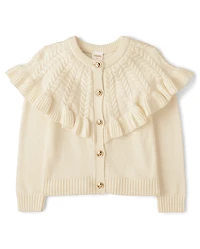 Girls Cable Knit Ruffle Sweater Cardigan - Royal Christmas