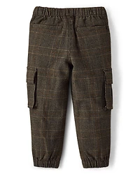Kids Plaid Tweed Cargo Jogger Pants - Royal Christmas