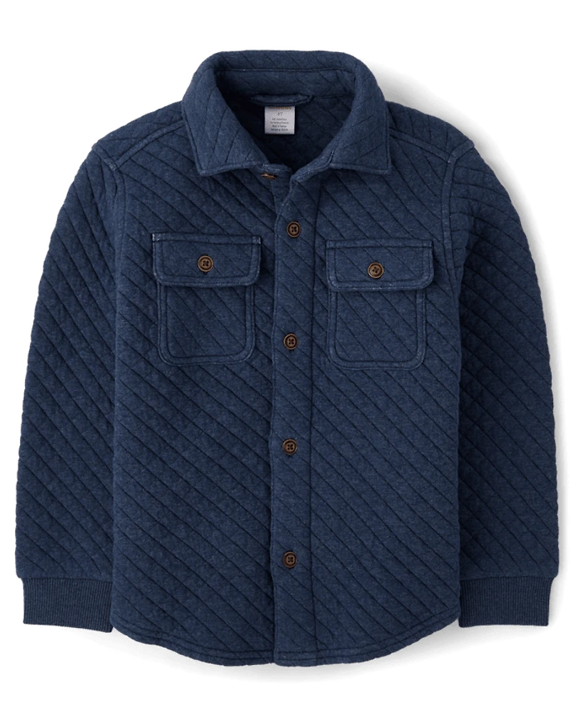 Boys Quilted Scuba Button Up Shirt - First Frost