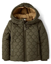 Boys Quilted Sherpa Lined Puffer Jacket - Royal Christmas
