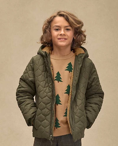 Boys Quilted Sherpa Lined Puffer Jacket - Royal Christmas