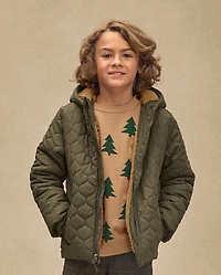 Boys Quilted Sherpa Lined Puffer Jacket - Royal Christmas