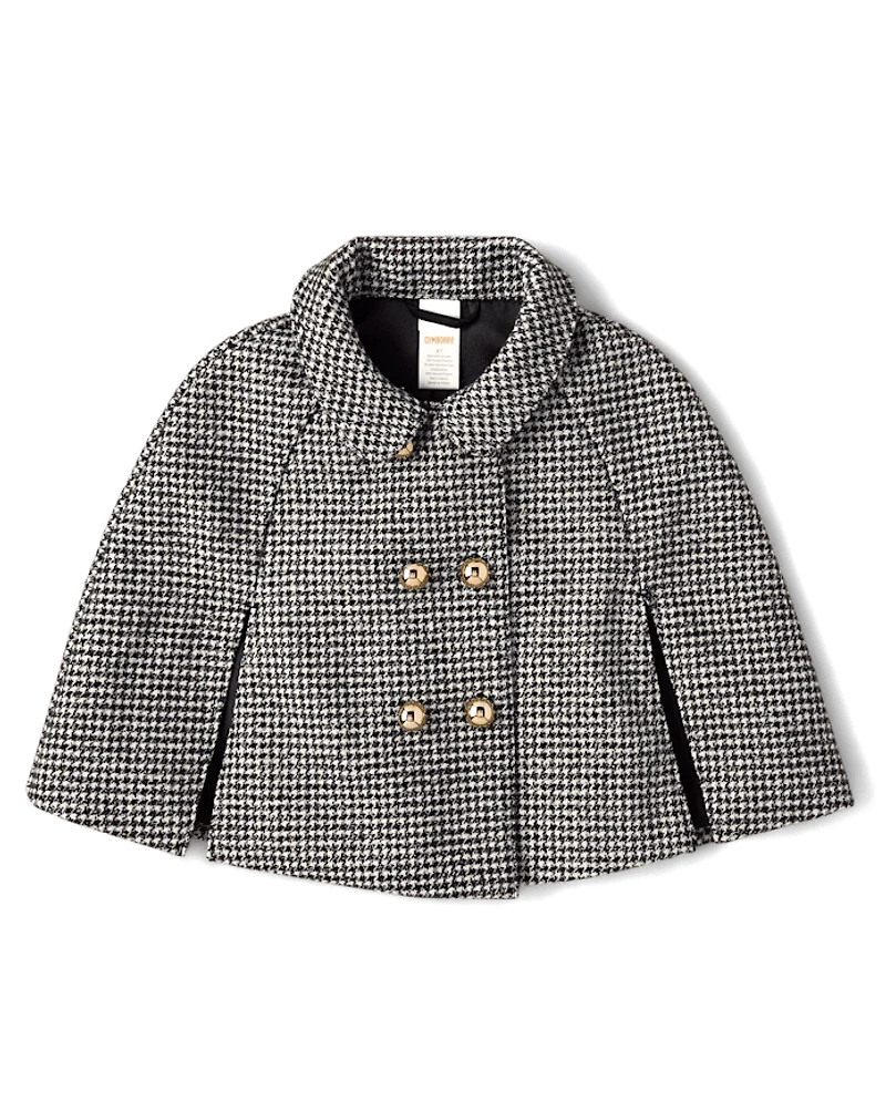 Girls Houndstooth Peter Pan Tweed Cape - Petit Paris