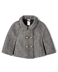Girls Houndstooth Peter Pan Tweed Cape - Petit Paris