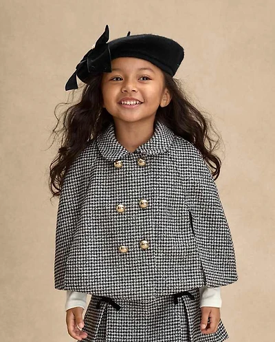 Girls Houndstooth Peter Pan Tweed Cape - Petit Paris