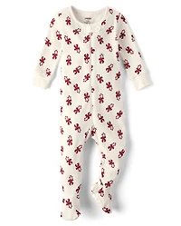Baby Candy Cane Thermal Footed One Piece Pajamas - Gymmies