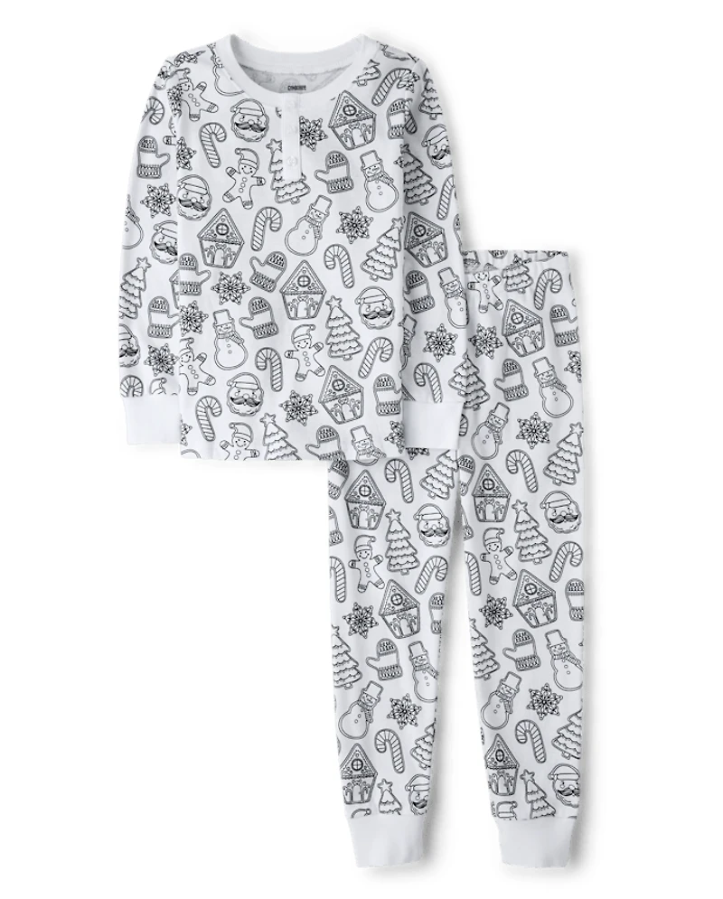 Kids Holiday DIY Coloring Snug Fit Cotton Henley Pajamas - Gymmies