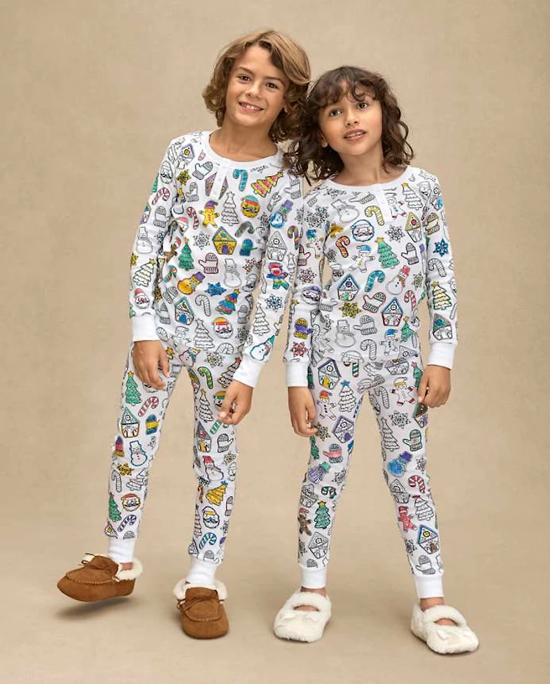 Kids Holiday DIY Coloring Snug Fit Cotton Henley Pajamas - Gymmies
