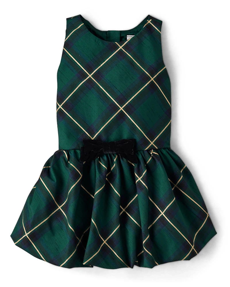 Girls Plaid Bubble Dress - Royal Christmas