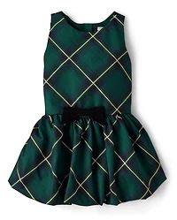 Girls Plaid Bubble Dress - Royal Christmas