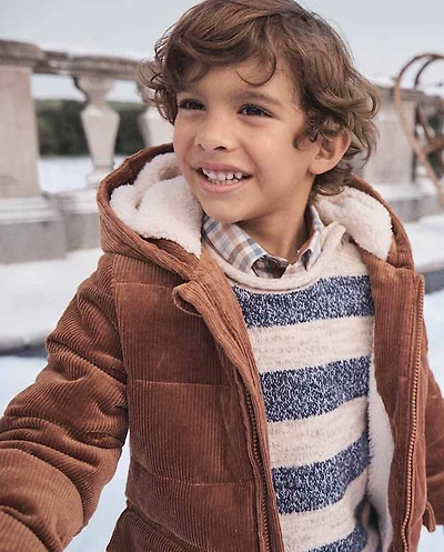 Boys Quilted Sherpa Lined Corduroy Puffer Jacket - First Frost