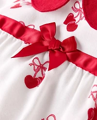 Girls Heart Cherry Flannel Ruffle Nightgown