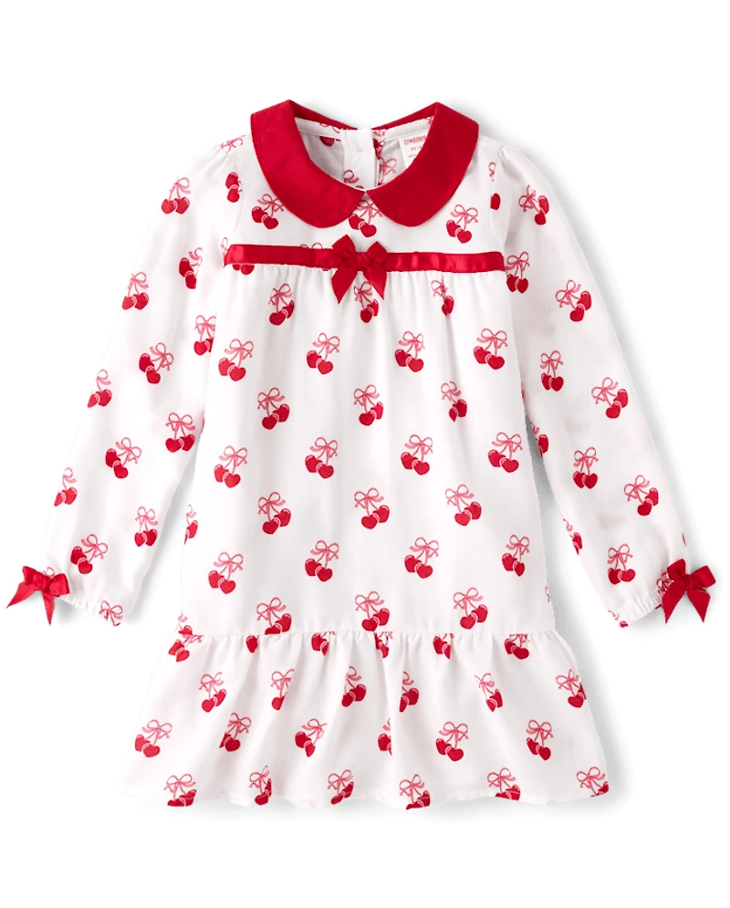 Girls Heart Cherry Flannel Ruffle Nightgown