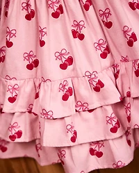 Robe à volants en flanelle motif cœur de cerises pour fille - Mon Cheri
