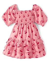 Robe à volants en flanelle motif cœur de cerises pour fille - Mon Cheri