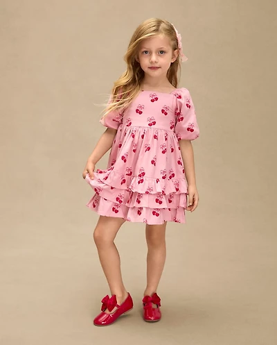 Robe à volants en flanelle motif cœur de cerises pour fille - Mon Cheri