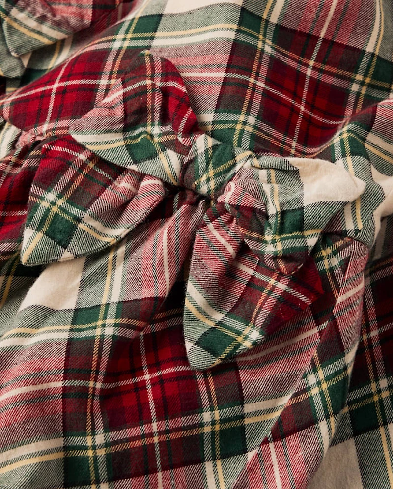 Girls Plaid Bow Flannel Bubble Dress - Royal Christmas