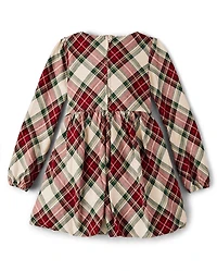 Girls Plaid Bow Flannel Bubble Dress - Royal Christmas