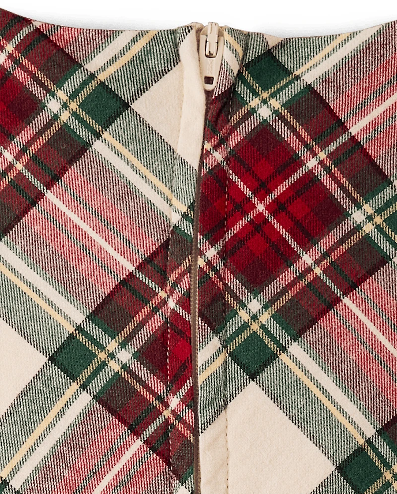 Girls Plaid Bow Flannel Bubble Dress - Royal Christmas