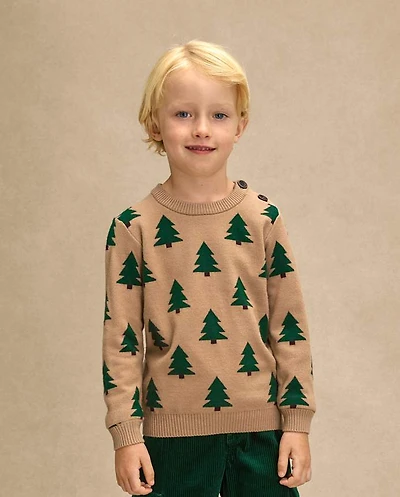 Boys Intarsia Pine Tree Sweater - Royal Christmas