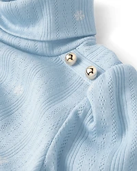 Girls Button Pointelle Turtleneck Top - First Frost