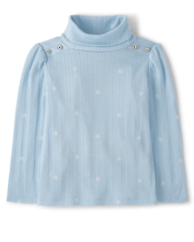 Girls Button Pointelle Turtleneck Top - First Frost
