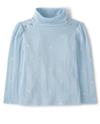 Girls Button Pointelle Turtleneck Top - First Frost