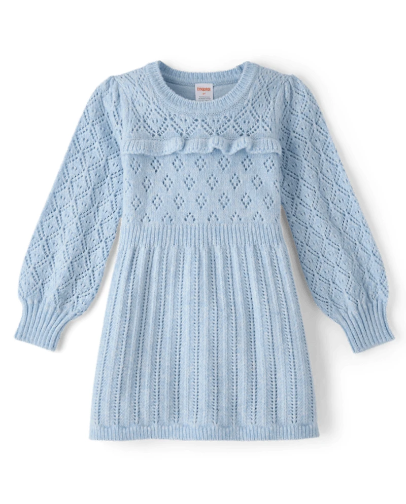 Girls Ruffle Pointelle Sweater Dress - First Frost
